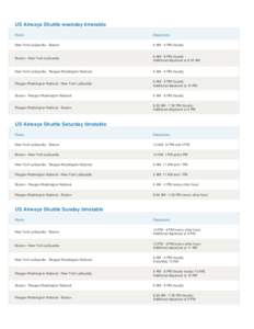 US Airways Shuttle weekday timetable Route Departures  New York LaGuardia - Boston