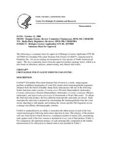 FOOD AND DRUG ADMINISTRATION  Center For Biologics Evaluation and Research Memorandum  DATE: October 11, 2000