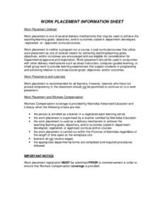 WORK PLACEMENT INFORMATION SHEET