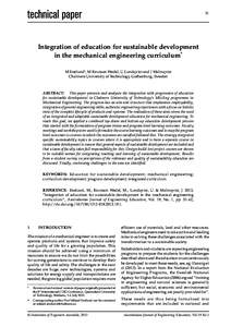 51  Integration of education for sustainable development in the mechanical engineering curriculum* M Enelund†, M Knutson Wedel, U Lundqvist and J Malmqvist Chalmers University of Technology, Gothenburg, Sweden