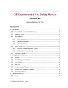 CIE Department & Lab Safety Manual Boardman Hall Updated October 16, 2014 Table of Contents 1