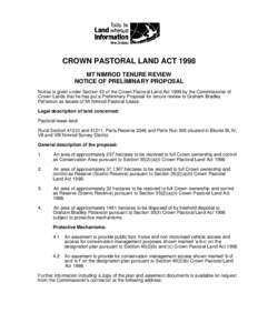 Crown Pastoral-Tenure Review-Mt Nimrod-Preliminary Proposal Advertisement