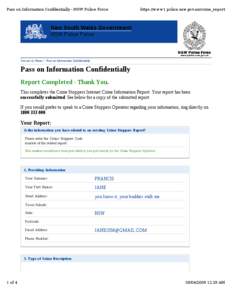Pass on Information Conﬁdentially - NSW Police Force  https://www1.police.nsw.gov.au/crime_report New South Wales Government NSW Police Force