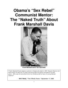 Obama’s “Sex Rebel” Communist Mentor: The “Naked Truth” About Frank Marshall Davis  Frank Marshall Davis: Sex Specialist