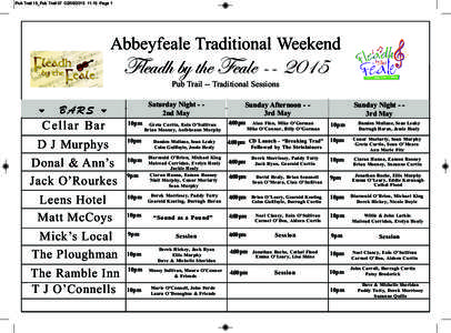 Pub Trail 15_Pub Trail:15 Page 1  Abbeyfeale Traditional Weekend YÄxtw{ uç à{x YxtÄx @@ ECDH Pub Trail -- Traditional Sessions