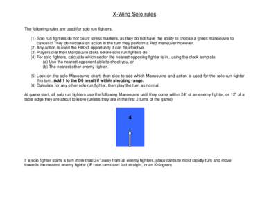 X-Wing Solo rules The following rules are used for solo run fighters; (1) Solo run fighters do not count stress markers, as they do not have the ability to choose a green manoeuvre to cancel it! They do not take an actio