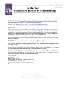 www.rjp.umn.edu  Center for Restorative Justice & Peacemaking  An International Resource Center in Support of Restorative Justice Dialogue, Research and Training