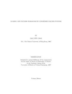 SCALING AND PATTERN FORMATION IN CONDENSED MATTER SYSTEMS  BY PAK YUEN CHAN B.S., The Chinese University of Hong Kong, 2003