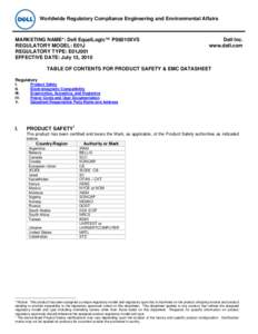 Worldwide Regulatory Compliance Engineering and Environmental Affairs  MARKETING NAME*: Dell EqualLogic™ PS6010XVS REGULATORY MODEL: E01J REGULATORY TYPE: E01J001 EFFECTIVE DATE: July 13, 2010