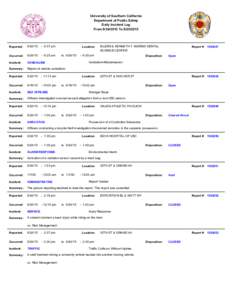 University of Southern California Department of Public Safety Daily Incident Log FromToReported: