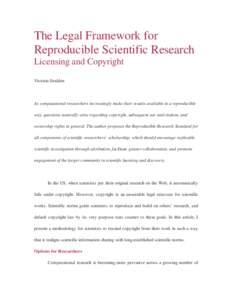 Microsoft Word - The Legal Framework for Reproducible Scientific Research12012008.txt