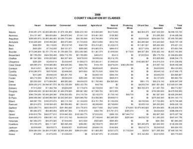 2009 COUNTY VALUATION BY CLASSES County Adams Alamosa