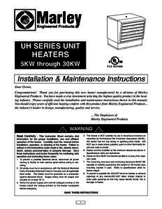 UH SERIES UNIT  HEATERS 5KW through 30KW