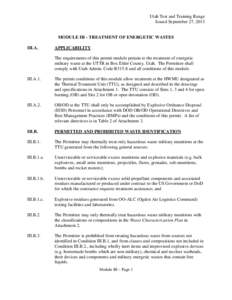 Utah Test and Training Range Issued September 27, 2013 MODULE III - TREATMENT OF ENERGETIC WASTES III.A.