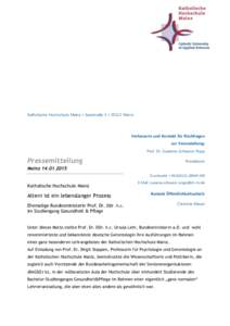 Katholische Hochschule Mainz • Saarstraße 3 • 55122 Mainz  Verfasserin und Kontakt für Rückfragen zur Veranstaltung: Prof. Dr. Susanne Schewior-Popp