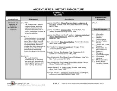 ANCIENT AFRICA: HISTORY AND CULTURE STRAND A READING INFUSION POINT The Cradle and Beginning of