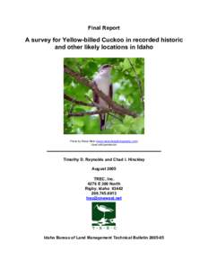 Final Report  A survey for Yellow-billed Cuckoo in recorded historic and other likely locations in Idaho  Photo by Steve Metz (www.stevemetzphotography.com)