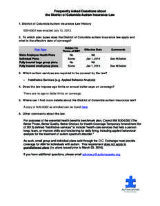 Frequently Asked Questions about the District of Columbia Autism Insurance Law 1. District of Columbia Autism Insurance Law History B20-0302 was enacted July 15, [removed]To which plan types does the District of Columbia