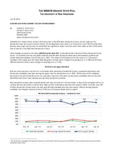 THE WMUR GRANITE STATE POLL THE UNIVERSITY OF NEW HAMPSHIRE July 10, 2014 CLINTON SLIPS IN NH, ROMNEY THE GOP FRONTRUNNER? By: