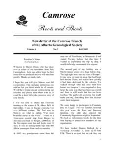 Camrose Roots and Shoots Newsletter of the Camrose Branch of the Alberta Genealogical Society Volume 6
