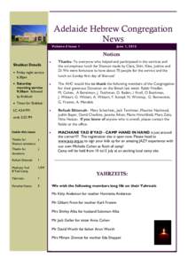 Adelaide Hebrew Congregation News Volume 6 Issue 1 June 1, 2012