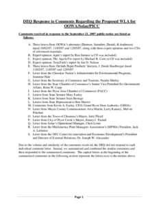 DEQ Response to Comments Regarding the Proposed WLA for OOWA/Solae/PICC Comments received in response to the September 21, 2007 public notice are listed as follows: A. Three letters from OOWA’s attorneys (Doerner, Saun