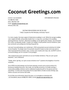 Coconut Greetings.com Contact: Lisa Suhadolnik TelMobEmail:  Kirtland, Ohio USA