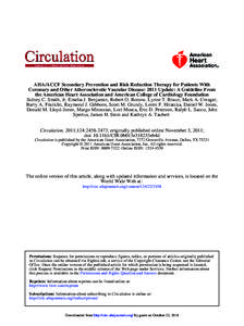 AHA/ACCF Secondary Prevention and Risk Reduction Therapy for Patients With Coronary and Other Atherosclerotic Vascular Disease: 2011 Update: A Guideline From the American Heart Association and American College of Cardiol