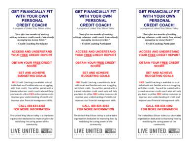 GET FINANCIALLY FIT WITH YOUR OWN PERSONAL CREDIT COACH!  GET FINANCIALLY FIT