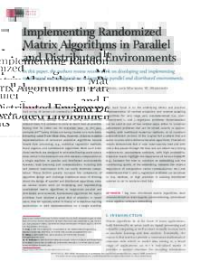 INVITED PAPER Implementing Randomized Matrix Algorithms in Parallel and Distributed Environments