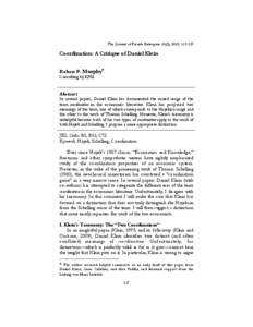 The Journal of Private Enterprise 25(2), 2010, [removed]Coordination: A Critique of Daniel Klein