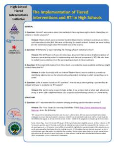 High School Tiered Interventions Initiative  The Implementation of Tiered