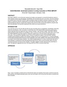PharmaSUG China[removed]Paper PO08  SAS2VBA2SAS: Automated solution to string truncation in PROC IMPORT Amarnath Vijayarangan, Genpact, India ABSTRACT SAS PROC IMPORT is one of the most commonly and widely used approach t