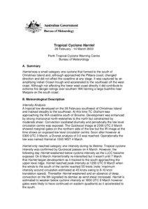 Tropical Cyclone Harriet 28 February - 14 March 2003 Perth Tropical Cyclone Warning Centre