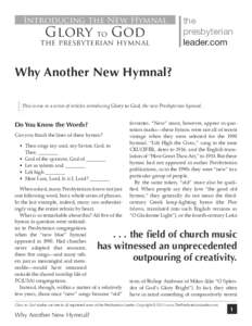 Introducing the New Hymnal  Glory to God the presbyterian hymnal