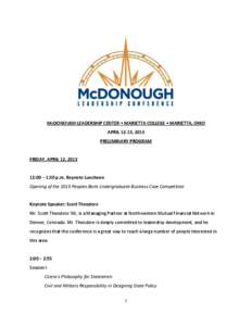McDONOUGH LEADERSHIP CENTER • MARIETTA COLLEGE • MARIETTA, OHIO APRIL 12-13, 2013 PRELIMINARY PROGRAM