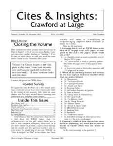 Cites & Insights: Crawford at Large Volume 2, Number 15: DecemberISSN