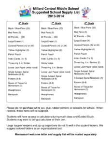 Millard Central Middle School Suggested School Supply List[removed]6th Grade  7th Grade