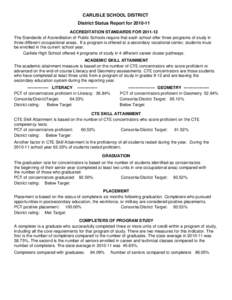 CARLISLE SCHOOL DISTRICT District Status Report for[removed]ACCREDITATION STANDARDS FOR[removed]The Standards of Accreditation of Public Schools require that each school offer three programs of study in three different o