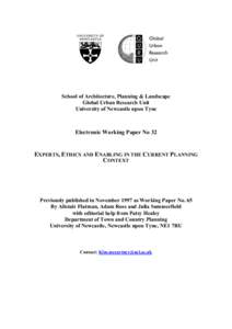 School of Architecture, Planning & Landscape Global Urban Research Unit University of Newcastle upon Tyne Electronic Working Paper No 32