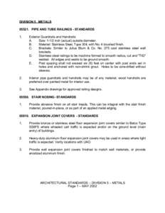 DIVISION 5 METALS[removed]PIPE AND TUBE RAILINGS - STANDARDS 1. Exterior Guardrails and Handrails: A.