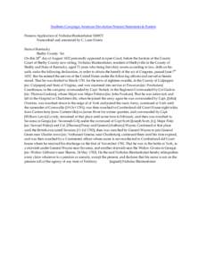 Southern Campaign American Revolution Pension Statements & Rosters Pension Application of Nicholas Blankenbaker S30872 Transcribed and annotated by C. Leon Harris State of Kentucky Shelby County Sct. On this 20th day of 