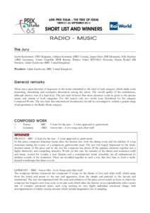 65th PRIX ITALIA – THE TREE OF IDEAS TURIN[removed]SEPTEMBER 2013 SHORT LIST AND WINNERS RADIO - MUSIC The Jury