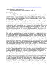 Southern Campaigns American Revolution Pension Statements and Rosters Pension Application of Phillip Bailey S5266 VA Transcribed and annotated by C. Leon Harris. Revised 5 Dec[removed]State of Virginia }