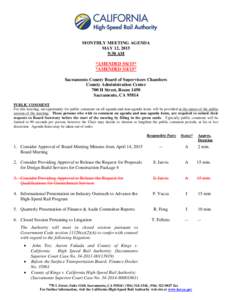 MONTHLY MEETING AGENDA MAY 12, 2015 9:30 AM *AMENDED* *AMENDED* Sacramento County Board of Supervisors Chambers