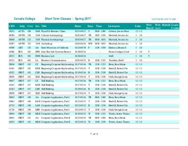 Canada College CRN Subj
