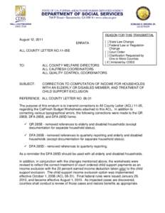 REASON FOR THIS TRANSMITTAL  August 12, 2011 ERRATA ALL COUNTY LETTER NO.11-05E