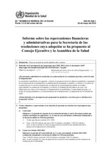 65.a ASAMBLEA MUNDIAL DE LA SALUD Punto[removed]del orden del día A65/22 Add.1 22 de mayo de 2012
