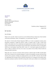 Letter to Mr Auke Zijlstra, MEP