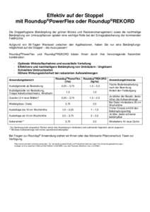 Effektiv auf der Stoppel mit Roundup®PowerFlex oder Roundup®REKORD Die Stoppelhygiene (Bekämpfung der grünen Brücke und Resistenzmanagement) sowie die nachhaltige Bekämpfung von Unkrautpflanzen spielen eine wichtig